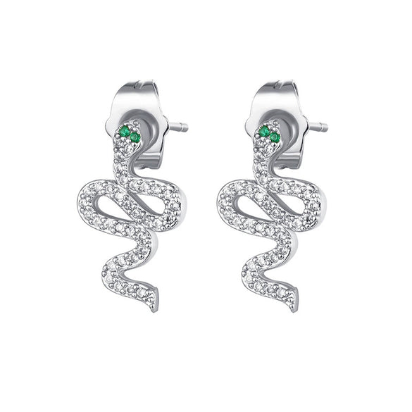 Zircon Snake Earrings With Diamond Encrustment Animals Zodiac Pattern