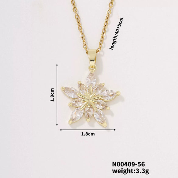 Zircon Snowflake Pendant Necklace For Women Twisted Chain Diamond Design
