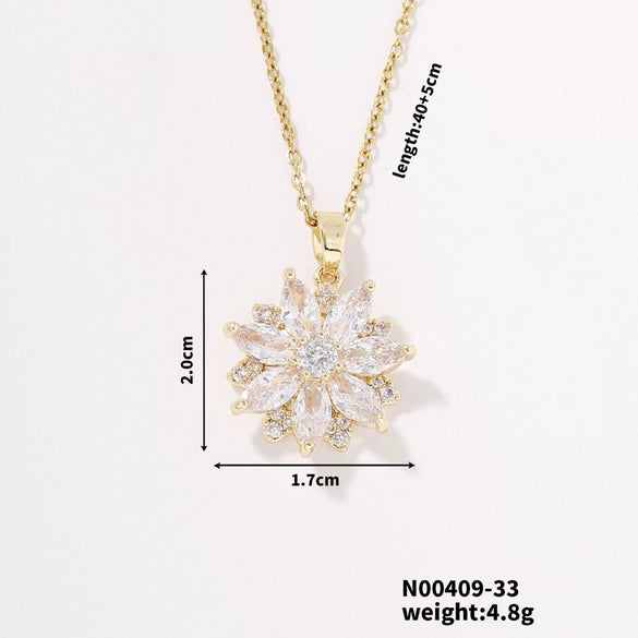 Zircon Snowflake Pendant Necklace For Women Twisted Chain Diamond Design