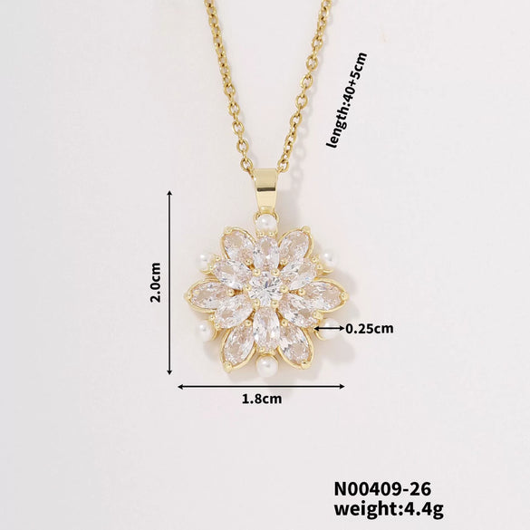 Zircon Snowflake Pendant Necklace For Women Twisted Chain Diamond Design