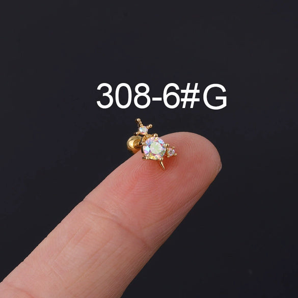 Zircon Stainless Steel Geometric Electroplated Ear Nail Piercing Jewelry