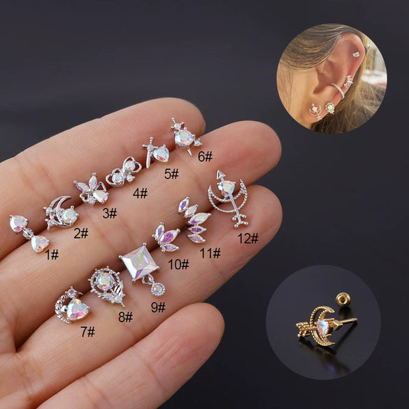 Zircon Stainless Steel Geometric Electroplated Ear Nail Piercing Jewelry