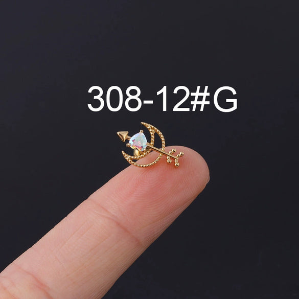 Zircon Stainless Steel Geometric Electroplated Ear Nail Piercing Jewelry