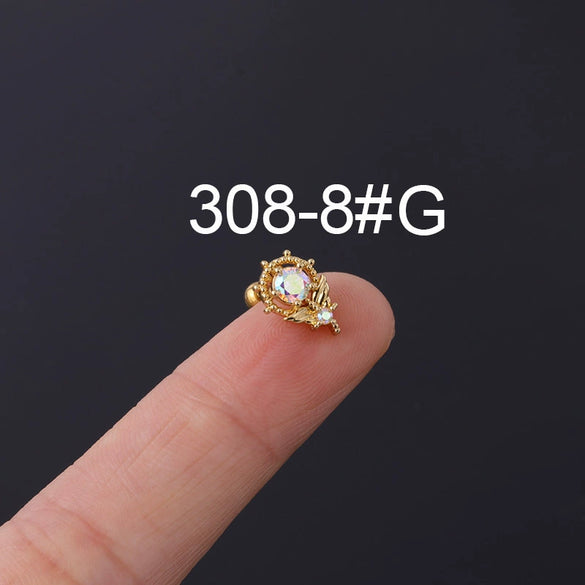 Zircon Stainless Steel Geometric Electroplated Ear Nail Piercing Jewelry