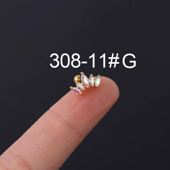 Zircon Stainless Steel Geometric Electroplated Ear Nail Piercing Jewelry