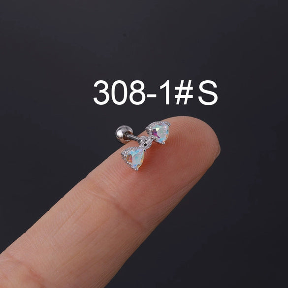 Zircon Stainless Steel Geometric Electroplated Ear Nail Piercing Jewelry
