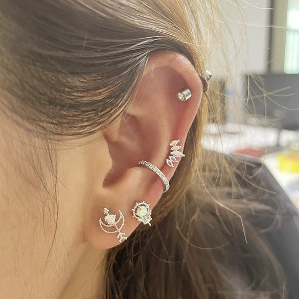 Zircon Stainless Steel Geometric Electroplated Ear Nail Piercing Jewelry