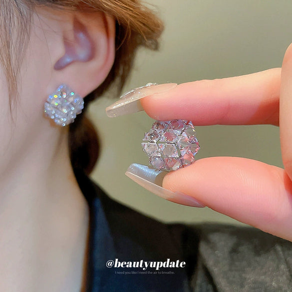 Zircon Three Dimensional Square Earrings For Women Geometric Style
