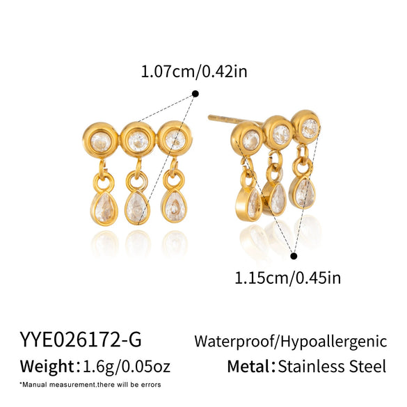 Zircon Water Drop Stud Earrings With Stainless Steel Posts Vacuum Gold Plated Geometric Jewelry For Women