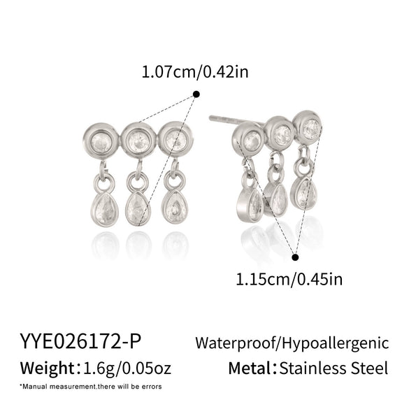 Zircon Water Drop Stud Earrings With Stainless Steel Posts Vacuum Gold Plated Geometric Jewelry For Women