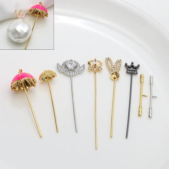 Zirconium Inlaid Copper Plated Gold Baroque Elf Magic Scepter Jewelry Accessories