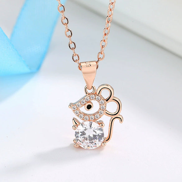 Zodiac Mouse S925 Sterling Silver Pendant Necklace With Mixed Gem Inlay And Electroplating For Women